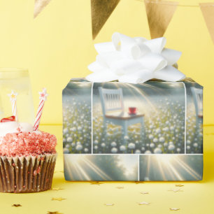 Vorsitz und Roter Cup in Wildblumen Geschenkpapier