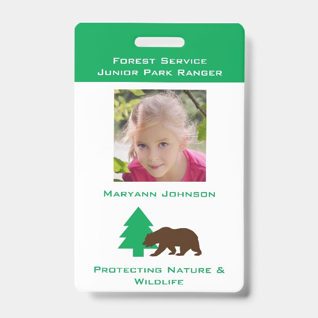 Vortäuschen Park Ranger Abzeichen für Kinder Perso Ausweis (Vorderseite)