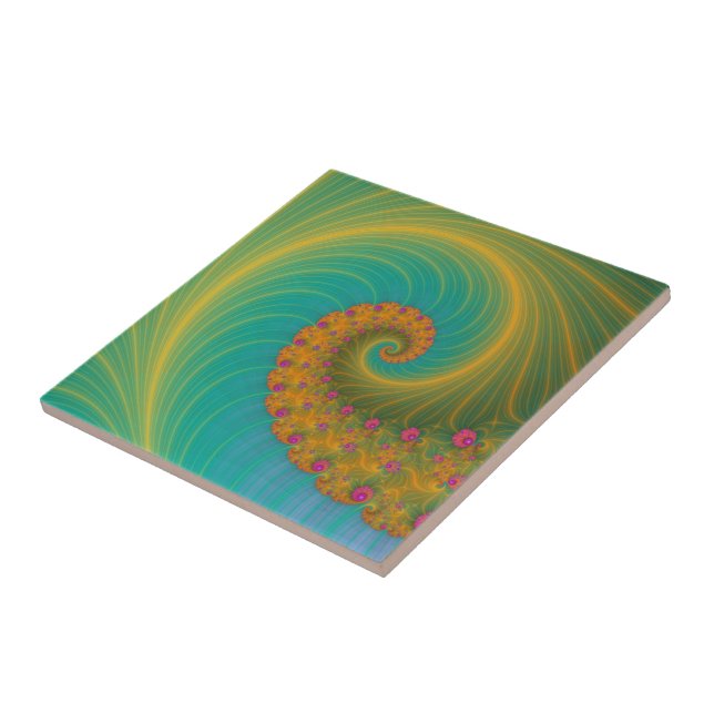 Vortex auf Mohn Row in Orange und Türkisfliesen Fliese (Seite)