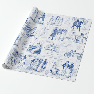 Vorurteil und Stolz Blue Toile Quotes Illustration Geschenkpapier