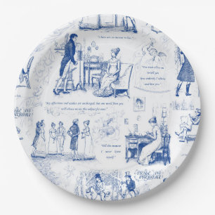 Vorurteil und Stolz Blue Toile Quotes Illustration Pappteller