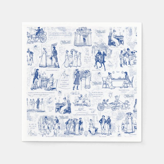 Vorurteil und Stolz Blue Toile Quotes Illustration Serviette (Vorderseite)