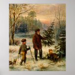 Vorweihnacht von Franz Krüger (19. Jahrhundert) Poster<br><div class="desc">Vor Weihnachten. Vater und Sohn schnitten einen Weihnachtsbaum im Winterwald ab,  von Franz Krüger (19. Jahrhundert)</div>