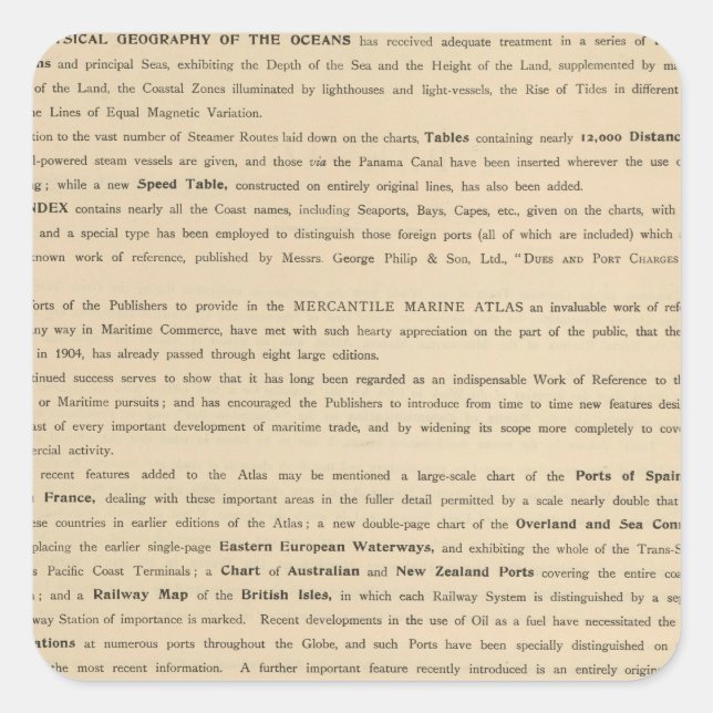 Vorwort neuer merkantiler Meeresatlas Quadratischer Aufkleber (Vorderseite)