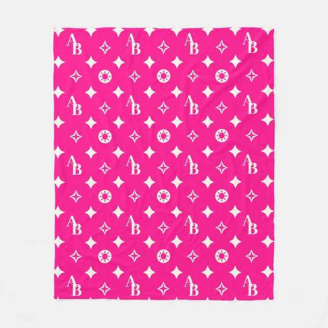 Vorzeichenloses, rosa-farbenes Monogramm-Muster Fleecedecke (Vorderseite)