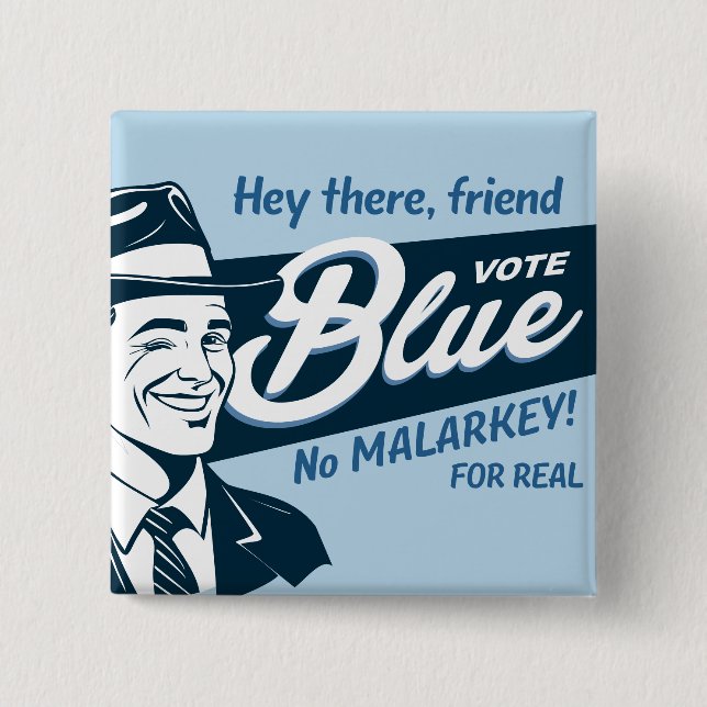 Vote Blue | Retro Funny Typ | Rechteck Button (Vorderseite)