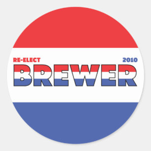 Vote Brewer 2010 Wahlen Rot Weiß und Blau Runder Aufkleber