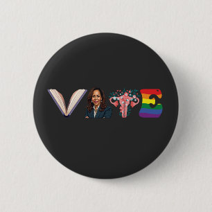 VOTE Bücher Uterus LGBT Kamala Harris Walz Wahl Button
