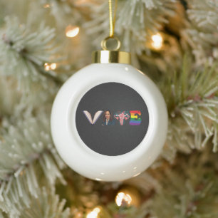 VOTE Bücher Uterus LGBT Kamala Harris Walz Wahl Keramik Kugel-Ornament