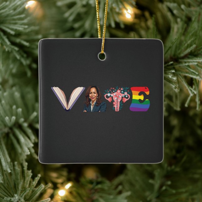 VOTE Bücher Uterus LGBT Kamala Harris Walz Wahl Keramikornament (Baum)