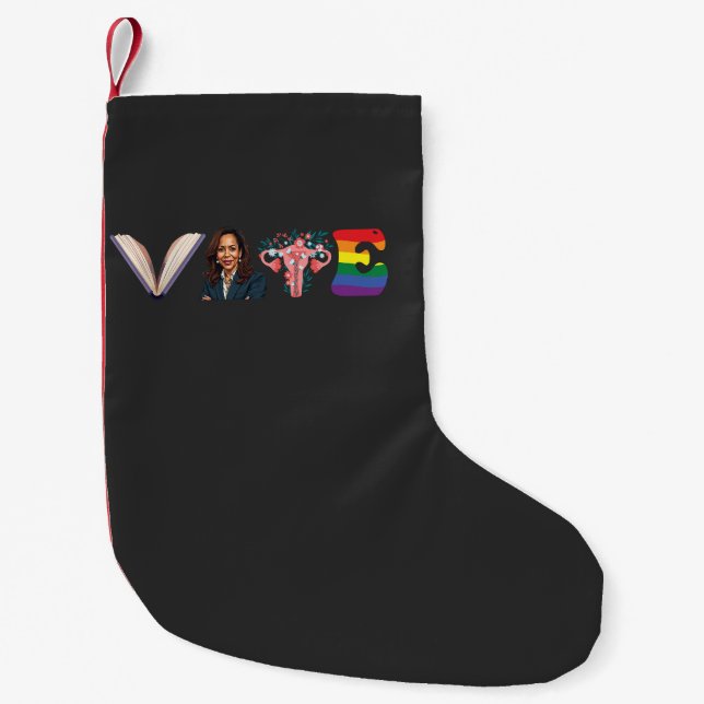 VOTE Bücher Uterus LGBT Kamala Harris Walz Wahl Kleiner Weihnachtsstrumpf (Vorderseite)