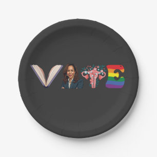 VOTE Bücher Uterus LGBT Kamala Harris Walz Wahl Pappteller