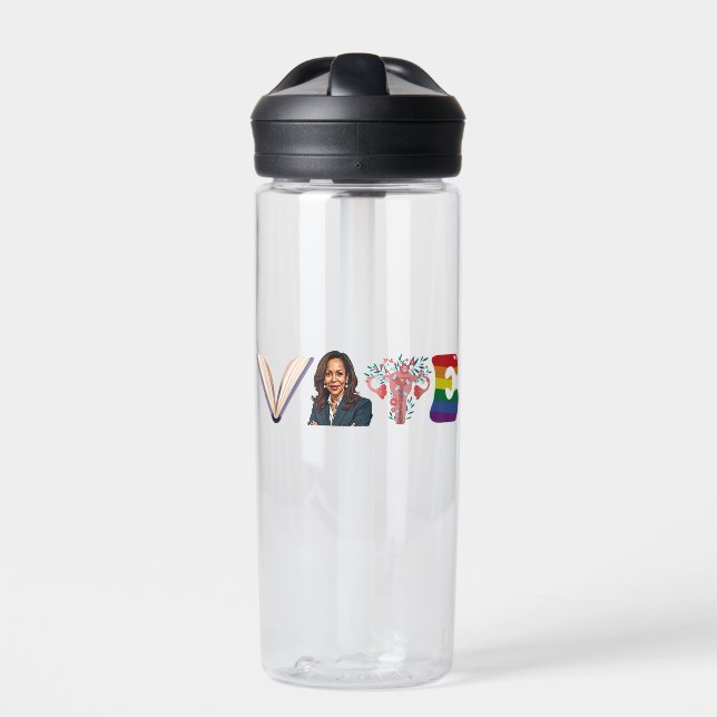 VOTE Bücher Uterus LGBT Kamala Harris Walz Wahl Trinkflasche (Vorderseite)