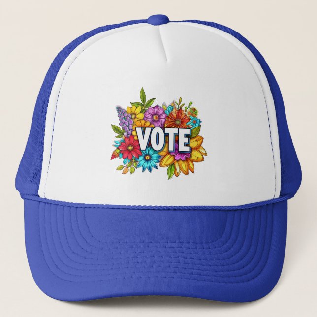 VOTE Floral Blue Trucker Hat Truckerkappe (Vorderseite)