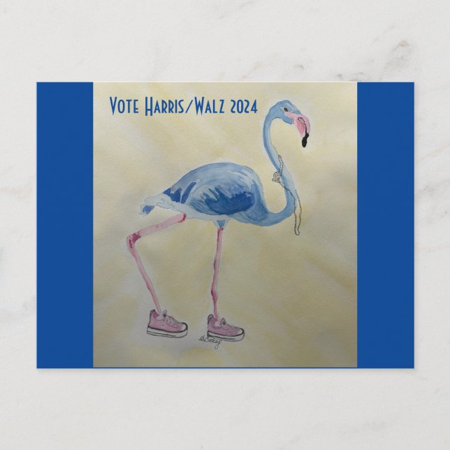 Vote Harris/Walz Blue FLAmingo w/ Pearls Postcard Postkarte (Vorderseite)