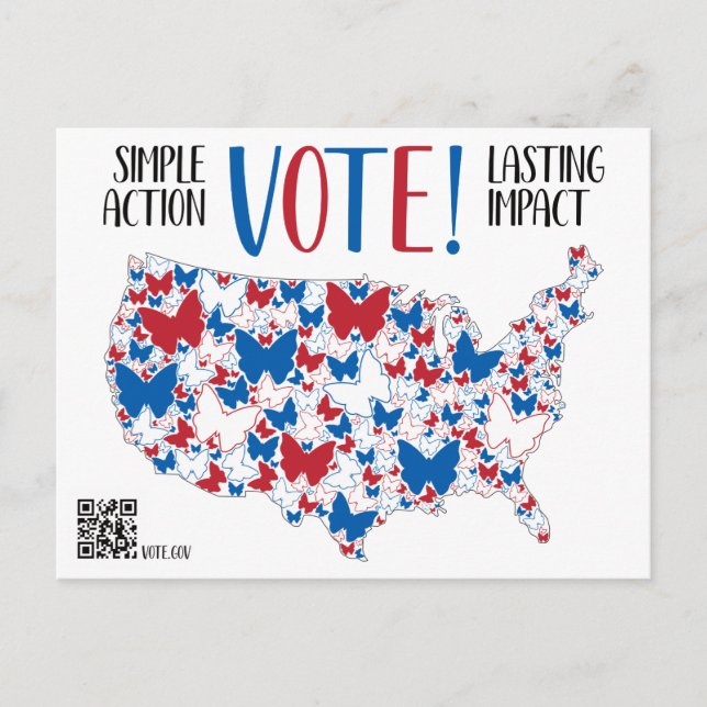 Vote! Lasting Impact, Red White Blue Butterflies  Postkarte (Vorderseite)