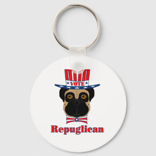Vote rePUGlican Funny Mops in Red White Blue Hat Schlüsselanhänger