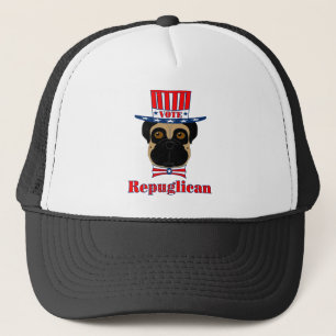 Vote rePUGlican Funny Mops in Red White Blue Hat Truckerkappe