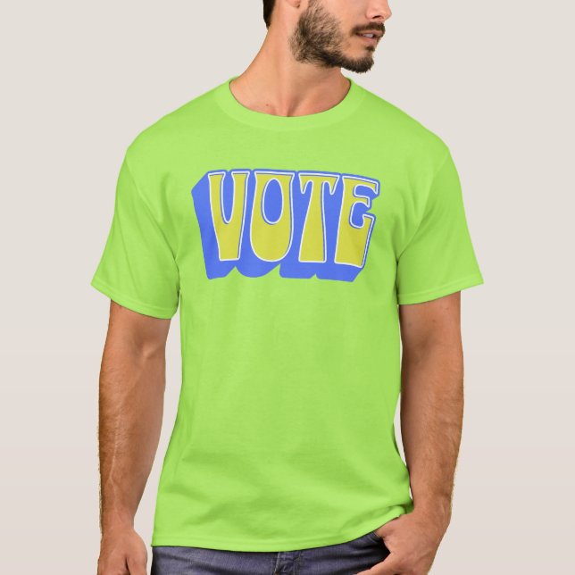 Vote Retro farbenfrohe Groovy Blue Yellow Chartreu T-Shirt (Vorderseite)