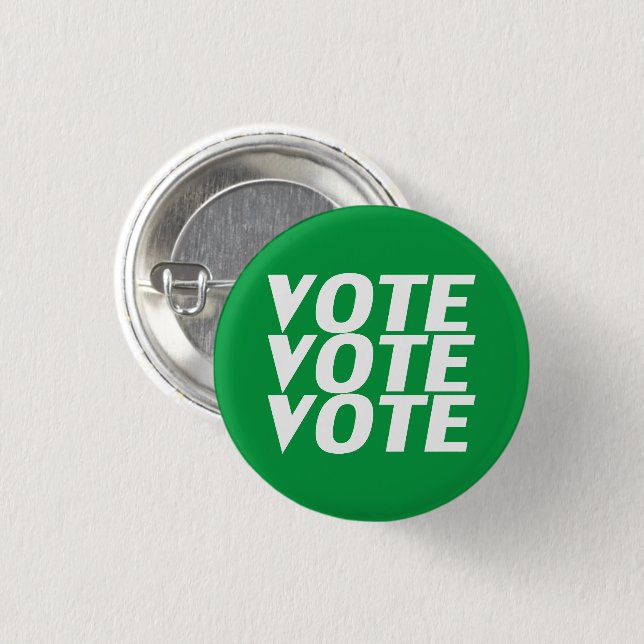 vote vote vote green and white pin button (Vorne & Hinten)
