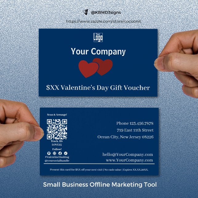 Voucher-Card für Red Hearts Valentine's Day (Promotional Red Hearts Valentine's Day Gift Voucher Card, Small Business Offline Marketing Tool)