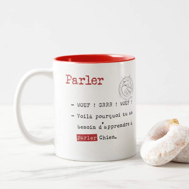 Vous parlez wouf wouf? zweifarbige tasse (Mit Donut)
