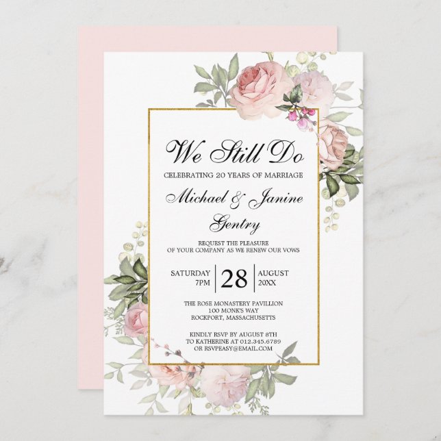 Vow Renewal Dusty Blush Pink Rose Bloral Einladung (Vorne/Hinten)