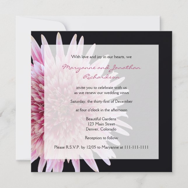 Vow Renewal Giant Pink und White Gerbera Daisy Einladung (Vorderseite)