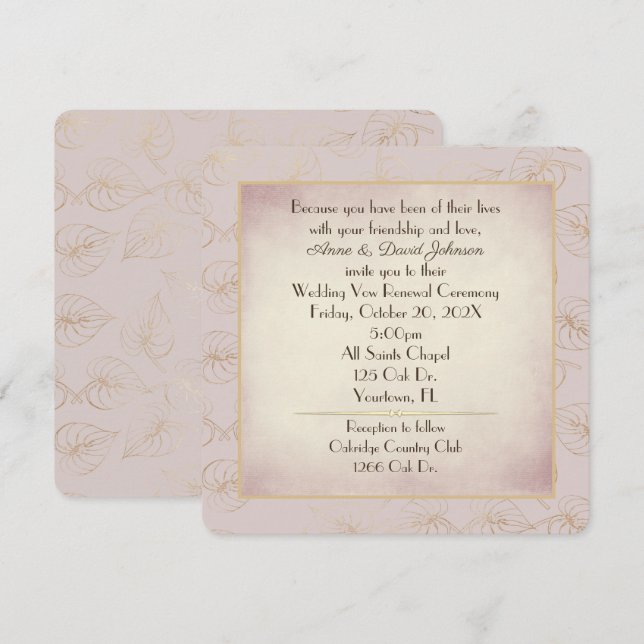 Vow Renewal Gold Foil Leaf Einladung (Vorne/Hinten)