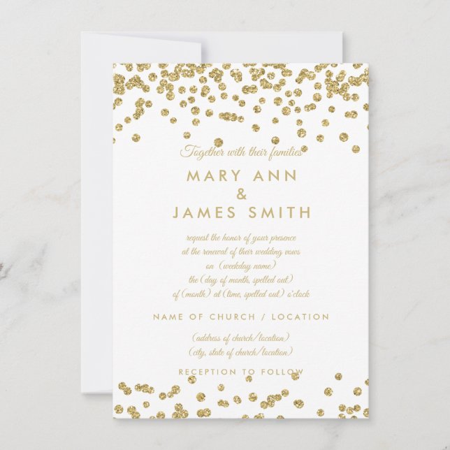 Vow Renewal Gold Imitats Glitzer Confetti White Einladung (Vorderseite)