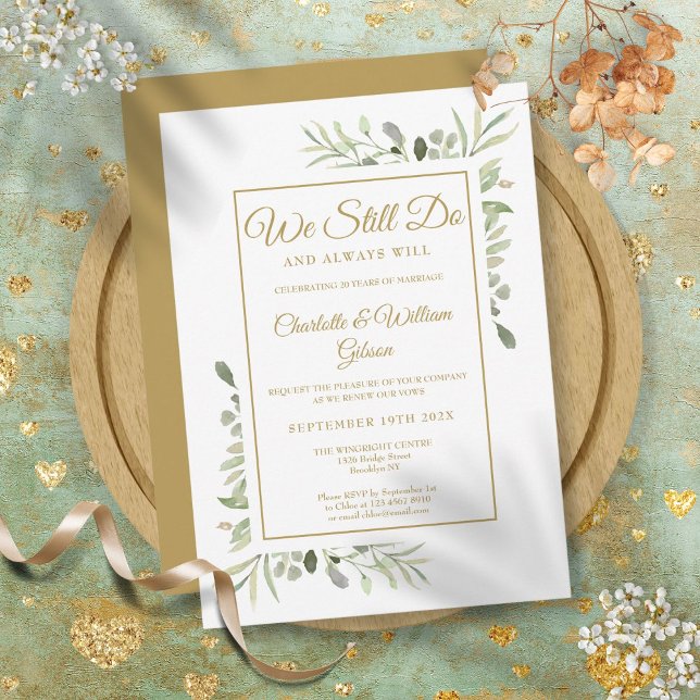 Vow Renewal machen wir noch Gold Greenery Jubiläum Einladung (Vow Renewal We Still Do Gold Greenery Anniversary Invitation)