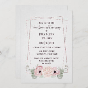 Vow Renewal Pink Anemone und Glitzer Frame Einladu Einladung