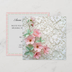 Vow Renewal Pink Blume auf der White Bridal Spitze Einladung