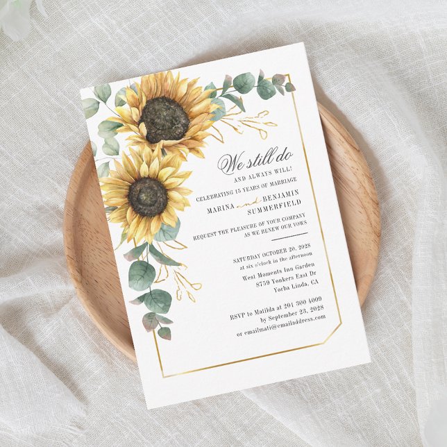 Vow Renewal Sunflower Eukalyptus Greenery Script Einladung (Watercolor Floral Sunflower Rustic Wedding Anniversary Invitation)