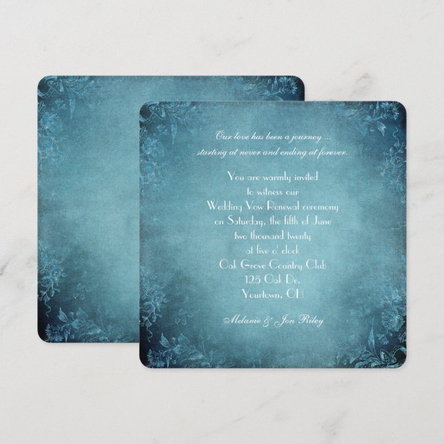 Vow Renewal-Vintages Design für aquamarine Blumenv Einladung (Vorne/Hinten)
