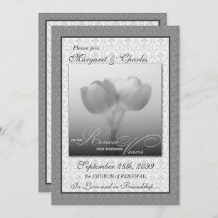 Vow Renewal Zeremonie Silver Damask und Tulips Einladung