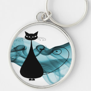 VoxKitty schwarze Katze auf Welle des Blaus Schlüsselanhänger