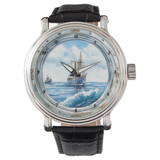 Voyage of Time" - Porthole Sailboat Armbanduhr (Vorderseite)