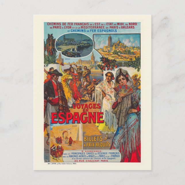Voyages en Espagne Vintage Poster 1920s Postkarte (Vorderseite)