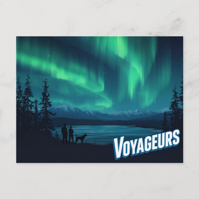 Voyageurs Aurora Borealis Kunst Postkarte (Vorderseite)