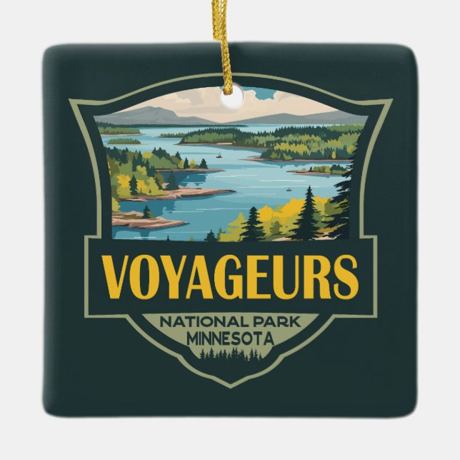 Voyageurs Nationalpark Illustration Retro Abzeiche Keramikornament (Vorderseite)