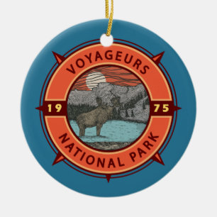 Voyageurs Nationalpark Moose Retro Kompass Emblem Keramik Ornament