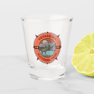 Voyageurs Nationalpark Moose Retro Kompass Emblem Schnapsglas