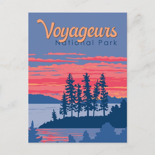 Voyageurs Nationalpark Rainy Lake Illustration Postkarte (Vorderseite)