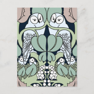 Voysey Art Nouveau Eulen-Nest-Muster-Postkarte Postkarte
