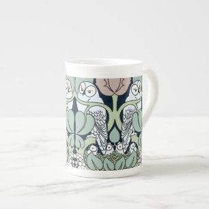 Voysey Art Nouveau Eulennest-Muster Bone China Tas Prozellantasse