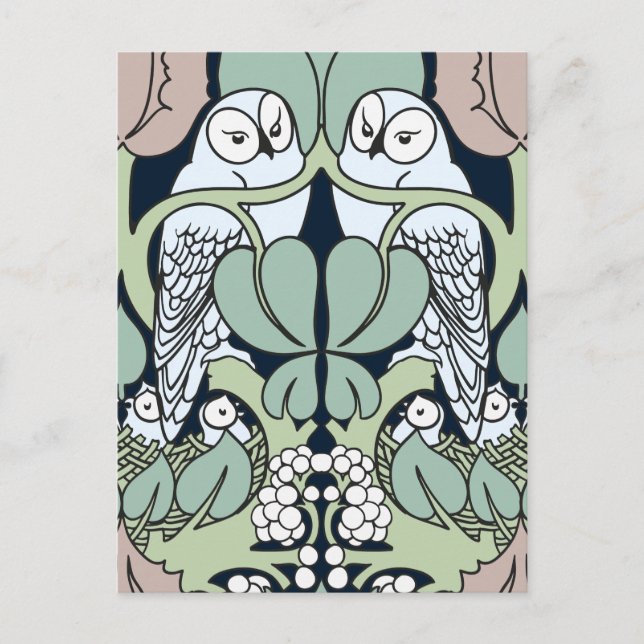 Voysey Art Nouveau Owl Nest Muster Postkarte (Vorderseite)