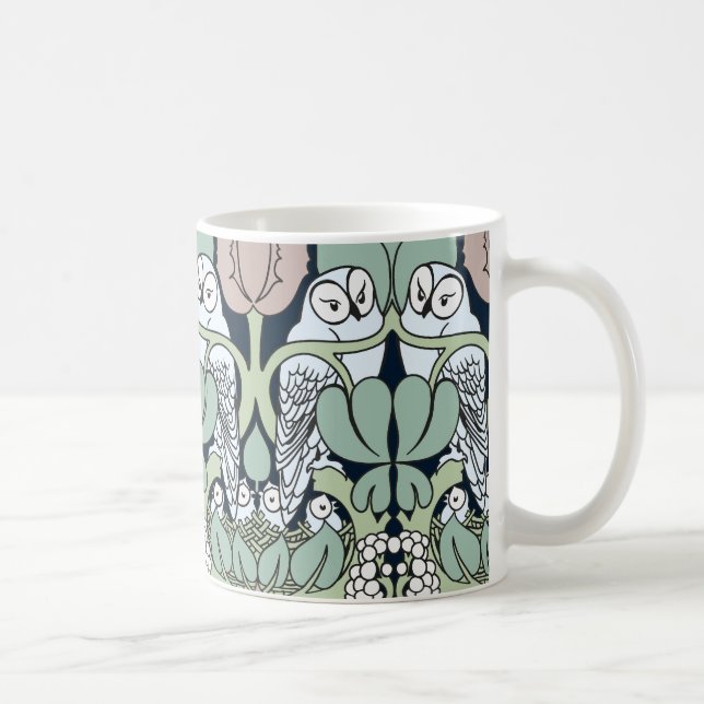 Voysey Art Nouveau Owl Nest Pattern Kaffeemaschine Tasse (Rechts)