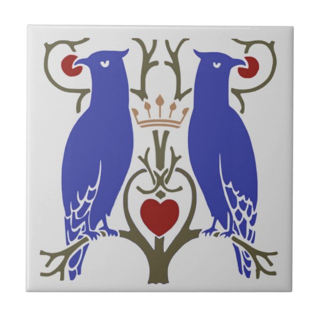 Voysey Love Birds Keramik TIle (hell) Fliese (Vorderseite)