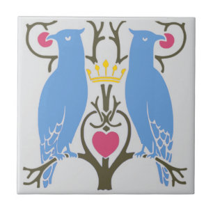 Voysey Love Birds Keramik TIle (Light) Fliese